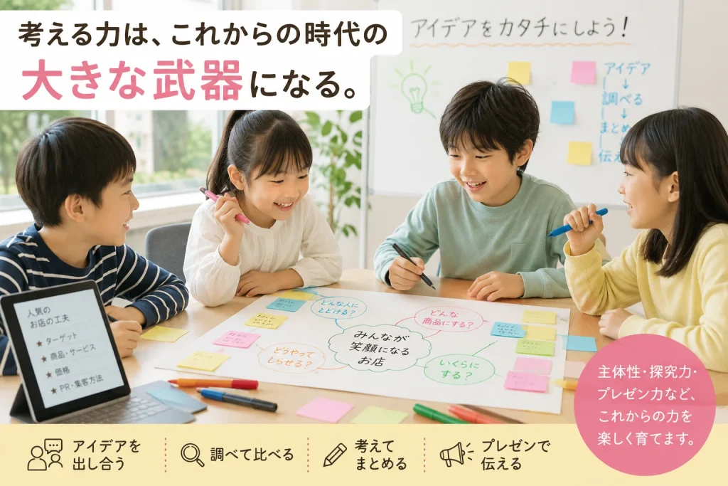 アイデアをカタチにするために話し合う子どもたち